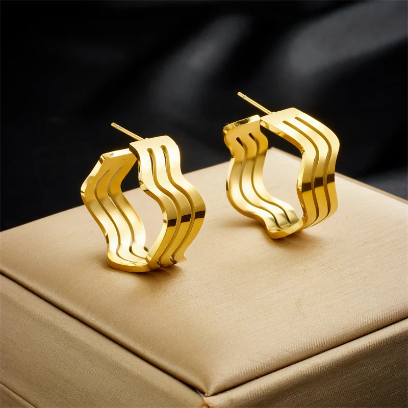 316L Stainless Steel Geometric Waves Hoop Earrings For Women Girl New Trend Ear Buckle Non-fading Jewelry Gift Wedding
316L Stainless Steel Geometric Waves Hoop Earrings For Women Girl New Trend Ear Buckle Non-fading Jewelry Gift Wedding