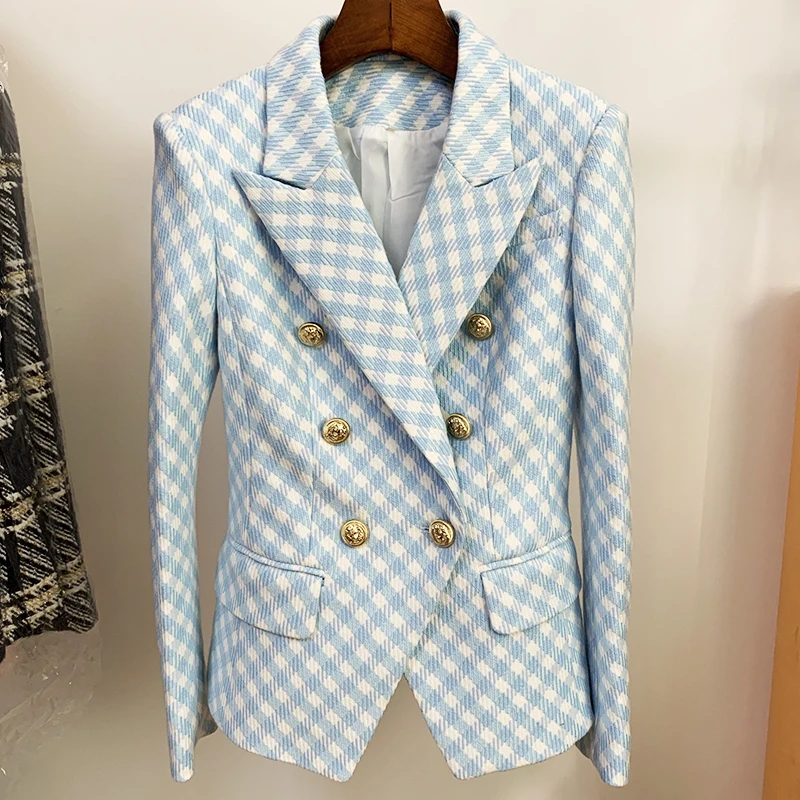 2023 HIGH QUALITY Newest Designer Jacket Women's Slim Fit Lion Buttons Double Breasted Plaid Tweed Blazer
2023 HIGH QUALITY Newest Designer Jacket Women's Slim Fit Lion Buttons Double Breasted Plaid Tweed Blazer