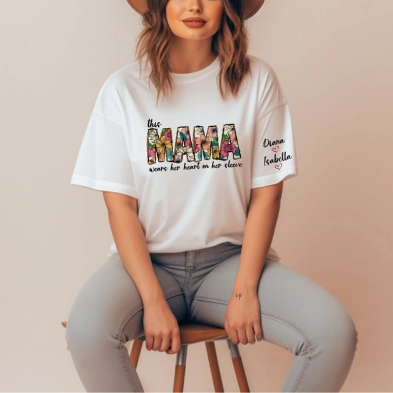 This Wears Heart on Her Sleeve Shirt Mama Personalized Printed T-shirt Tops Mothers Day Gift Custom Names Tee Gift for Women
This Wears Heart on Her Sleeve Shirt Mama Personalized Printed T-shirt Tops Mothers Day Gift Custom Names Tee Gift for Women