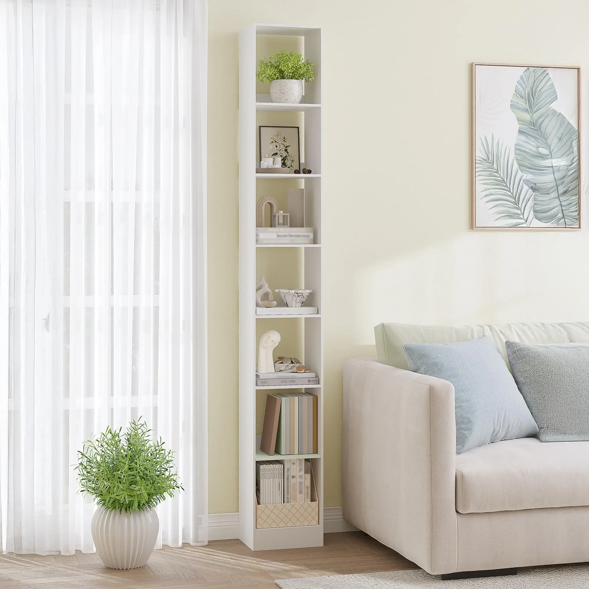 Tall Narrow Bookshelf 7-Tier Open Display Storage Shelf Adjustable Shelves For Living Room Home Office White
Tall Narrow Bookshelf 7-Tier Open Display Storage Shelf Adjustable Shelves For Living Room Home Office White