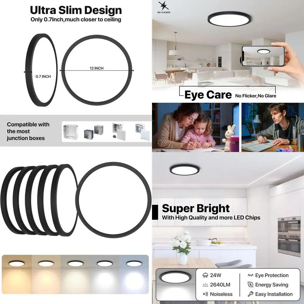 Светодиодный потолочный светильник 12/24 Вт с регулируемой яркостью, 2640 лм, 5 цветовых температур, современный тонкий дизайн для спален и коридоров
Светодиодный потолочный светильник 12/24 Вт с регулируемой яркостью, 2640 лм, 5 цветовых температур, современный тонкий дизайн для спален и коридоров