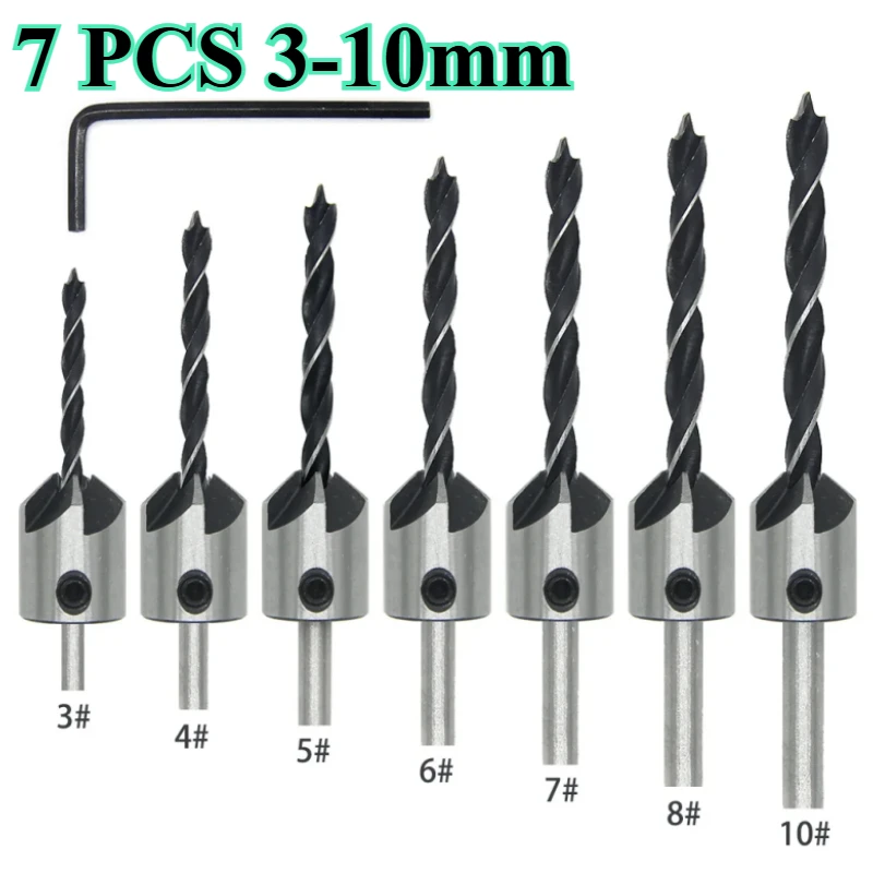 7pcs 3-10mm High Speed Steel Countersink Drill Bit Set Counter Sink Bit for Woodworking Drill Bit Power Tools
7pcs 3-10mm High Speed Steel Countersink Drill Bit Set Counter Sink Bit for Woodworking Drill Bit Power Tools