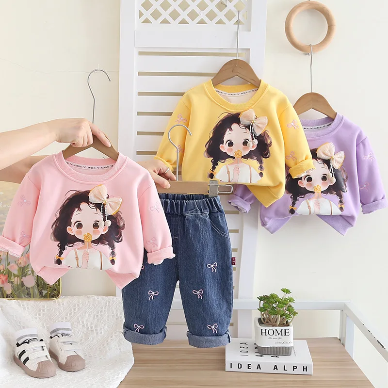 Весенне-осенний комплект для малышей: хлопковая толстовка с бантом и джинсы с вышивкой, 2 предмета, детский спортивный костюм, наряд для детей 1-6 лет
Весенне-осенний комплект для малышей: хлопковая толстовка с бантом и джинсы с вышивкой, 2 предмета, детский спортивный костюм, наряд для детей 1-6 лет