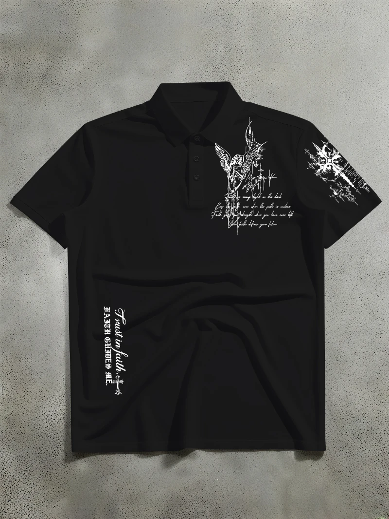 New Men's Short Sleeved Polo Casual Style Angel Image Fused with Dark Font Printed Polo for Daily Street Wear
New Men's Short Sleeved Polo Casual Style Angel Image Fused with Dark Font Printed Polo for Daily Street Wear