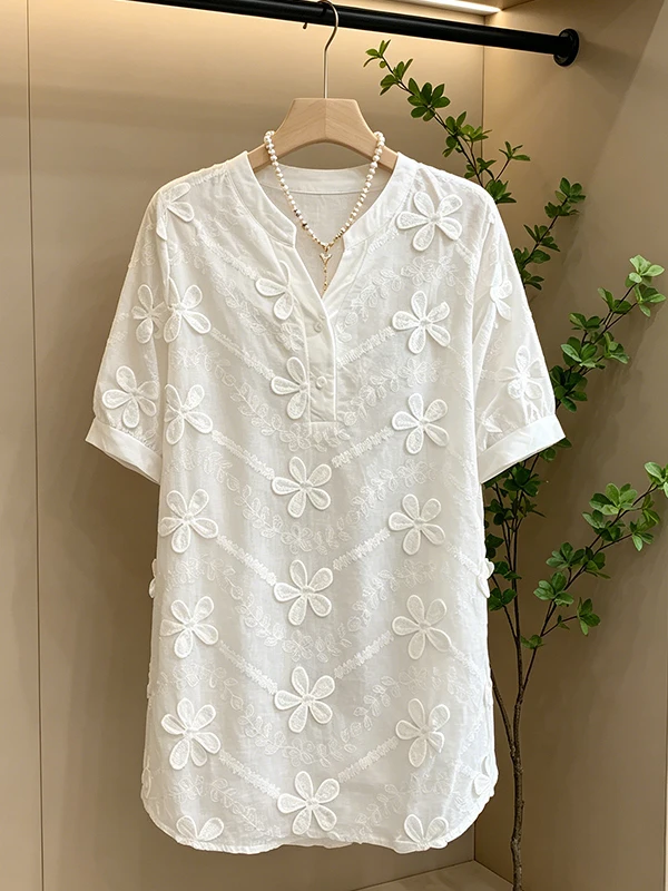 plus Size Summer New Women's Shirt Slimming Embroidered Floral Short Sleeve Breathable Versatile Mid-Length Casual Top
plus Size Summer New Women's Shirt Slimming Embroidered Floral Short Sleeve Breathable Versatile Mid-Length Casual Top