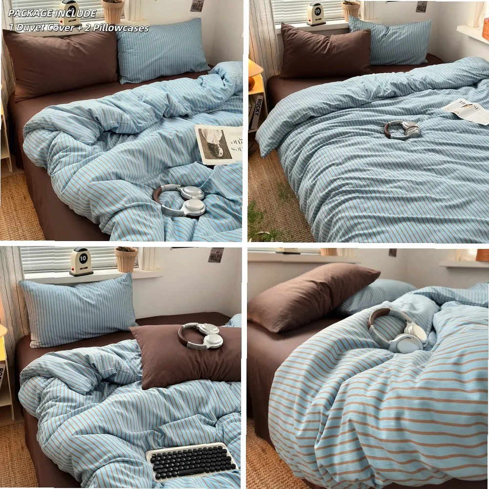 Soft Washed Cotton Bedding Set Blue Brown Stripe Duvet Cover Set With 2 Pillowcases For Daily Bedroom Decor Twin Queen No Sheet
Soft Washed Cotton Bedding Set Blue Brown Stripe Duvet Cover Set With 2 Pillowcases For Daily Bedroom Decor Twin Queen No Sheet