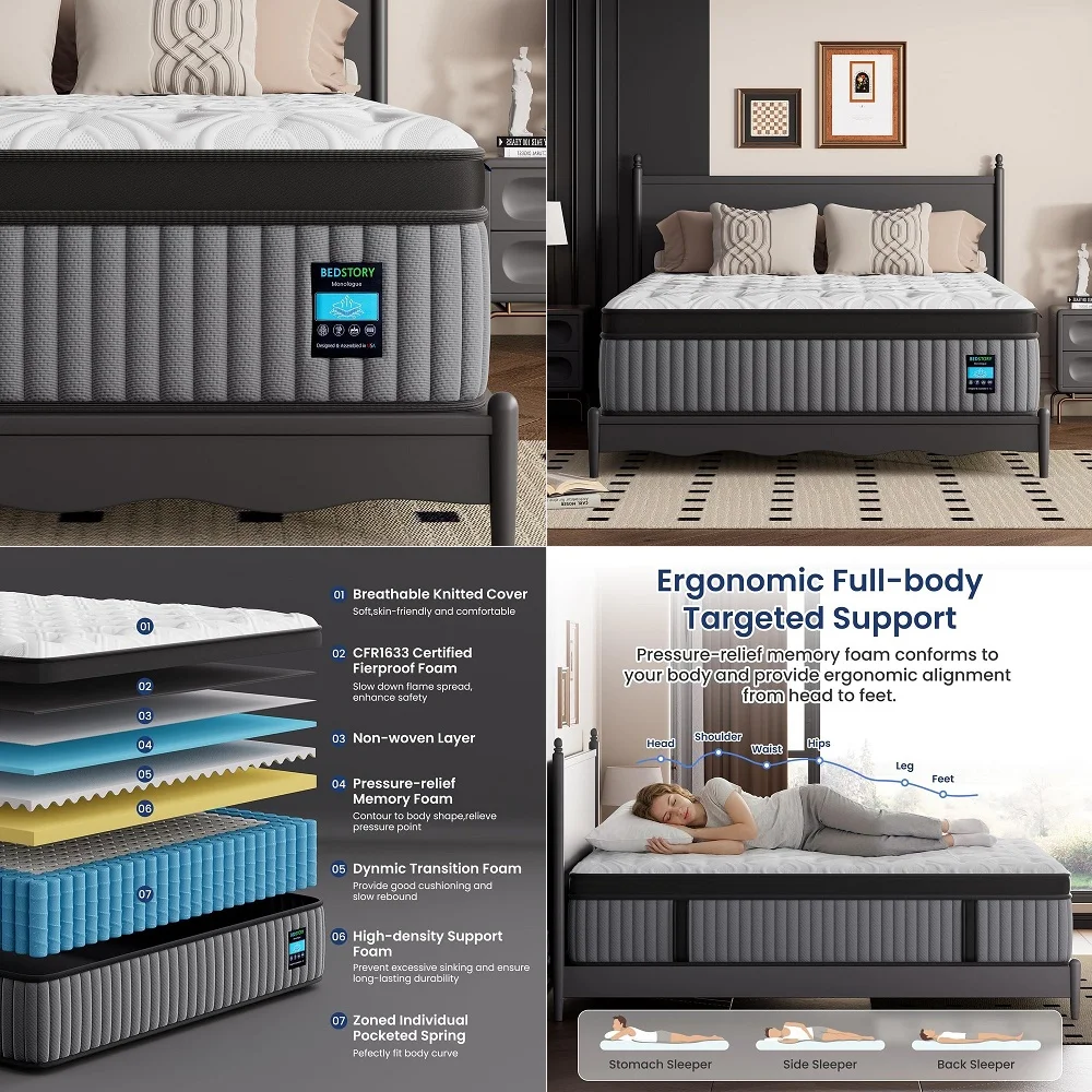 Queen Mattress 12 Inch Mattress, Memory Foam and Pocket Springs, Soft and Breathable, Medium Firm Feel
Queen Mattress 12 Inch Mattress, Memory Foam and Pocket Springs, Soft and Breathable, Medium Firm Feel