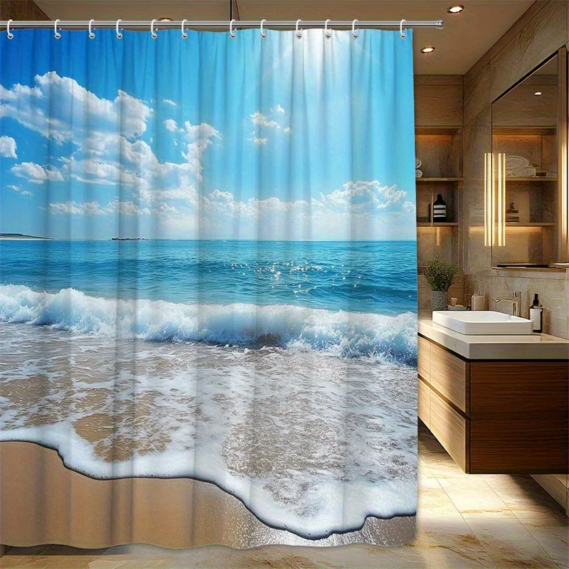 Водонепроницаемая занавеска для душа с принтом «Пляжные волны и океан», защита от влаги, защита конфиденциальности, декор для ванной комнаты в тропическом стиле с видом на море
Водонепроницаемая занавеска для душа с принтом «Пляжные волны и океан», защита от влаги, защита конфиденциальности, декор для ванной комнаты в тропическом стиле с видом на море