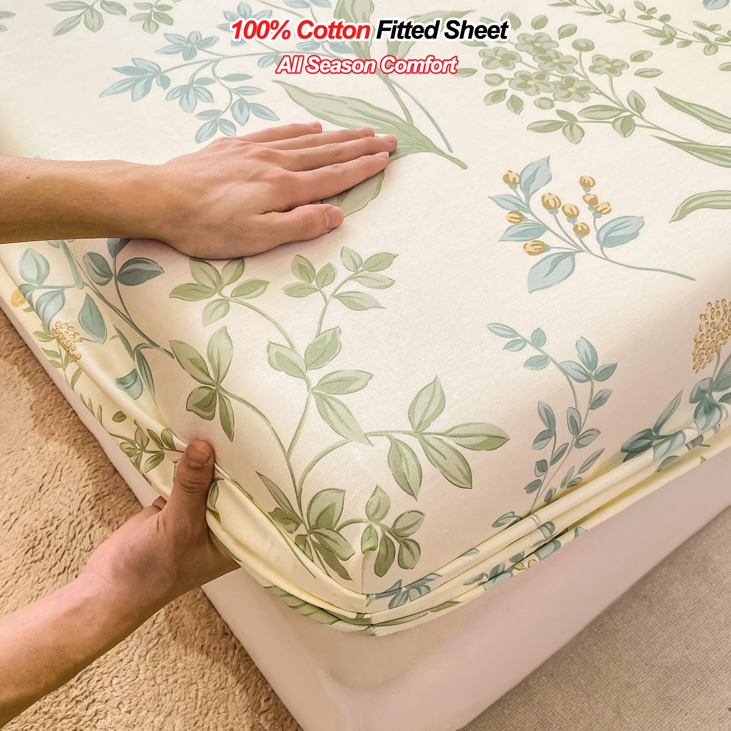 100% Cotton Fitted Sheet, Soft Breathable Floral Print Mattress Cover, 25cm Deep Pocket Wrinkle Resistant Elasticated Sheet
100% Cotton Fitted Sheet, Soft Breathable Floral Print Mattress Cover, 25cm Deep Pocket Wrinkle Resistant Elasticated Sheet