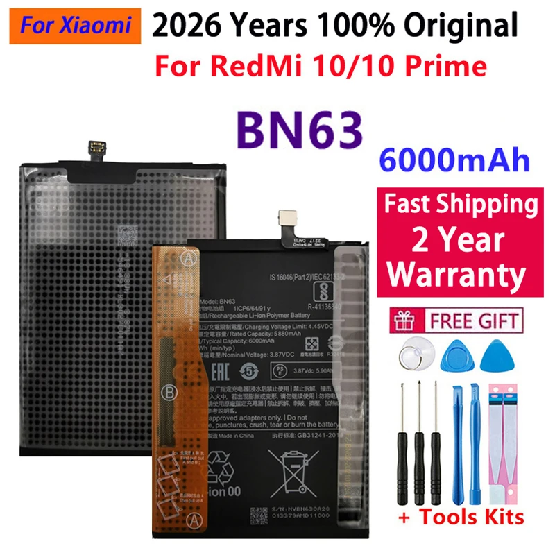 100% Original New High Quality Replacement BN63 6000mAh Battery For Xiaomi RedMi 10 / 10 PRIME Phone Rechargeable Batteries
100% Original New High Quality Replacement BN63 6000mAh Battery For Xiaomi RedMi 10 / 10 PRIME Phone Rechargeable Batteries