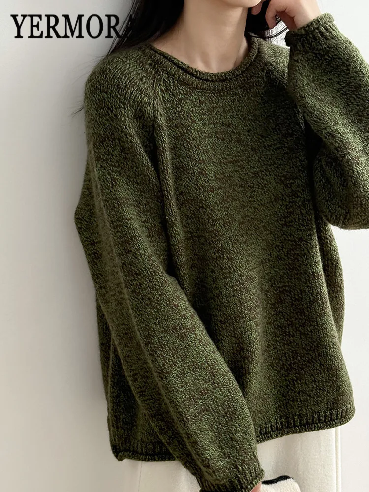 YERMORA зеленый шерстяной короткий повседневный вязаный пуловер с круглым вырезом и длинными рукавами, свободный новый свитер, модный прилив, осень-зима 2025
YERMORA зеленый шерстяной короткий повседневный вязаный пуловер с круглым вырезом и длинными рукавами, свободный новый свитер, модный прилив, осень-зима 2025