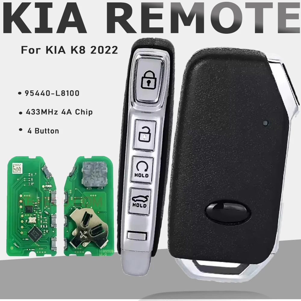 KEYECU 95440-L8100 4 Buttons Smart Remote Key Fob 4A Chip 433Mhz Proximity Control For KIA K8 2022
KEYECU 95440-L8100 4 Buttons Smart Remote Key Fob 4A Chip 433Mhz Proximity Control For KIA K8 2022