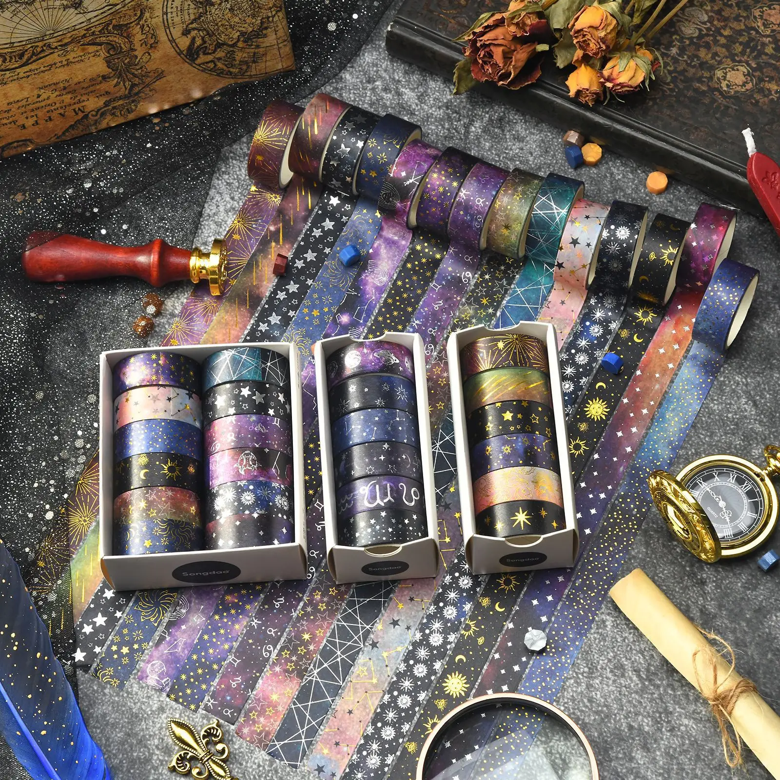 Galaxy Slice Washi Tape Stars Moon Sunflower Pattern Decorative Masking Tape for Junk Journal Card Making DIY Sticker Craft
Galaxy Slice Washi Tape Stars Moon Sunflower Pattern Decorative Masking Tape for Junk Journal Card Making DIY Sticker Craft