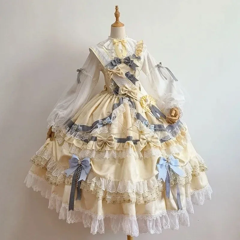 Elegance Vintage Palace Lolita Dress Sweet Princess Lace Sleeve Blouses Bowknot Ruffled High Waist Long Victorian Gothic Dress
Elegance Vintage Palace Lolita Dress Sweet Princess Lace Sleeve Blouses Bowknot Ruffled High Waist Long Victorian Gothic Dress