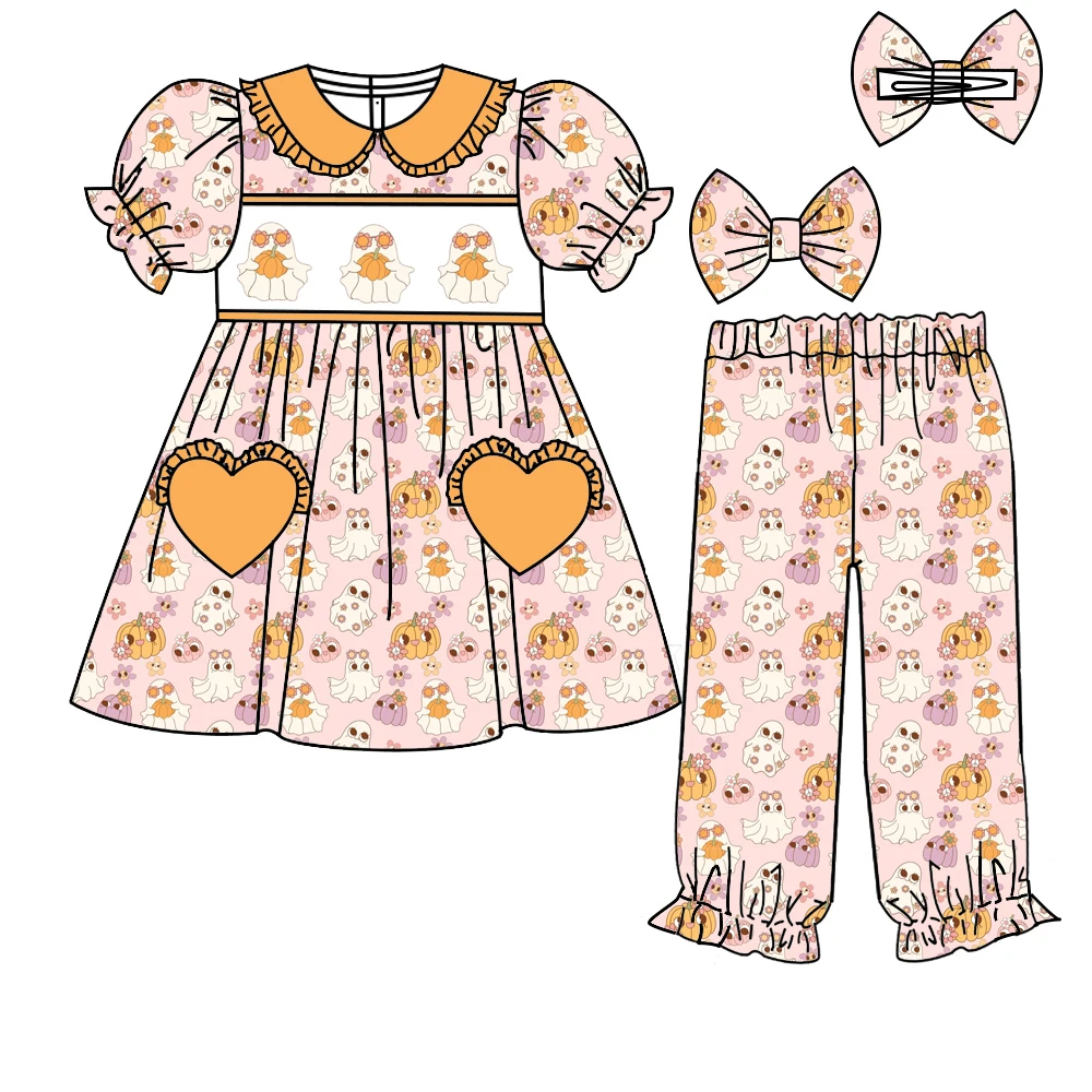 Wholesale Halloween children's pajamas set short sleeve long pants pajama set ghost pumpkin print customizable
Wholesale Halloween children's pajamas set short sleeve long pants pajama set ghost pumpkin print customizable