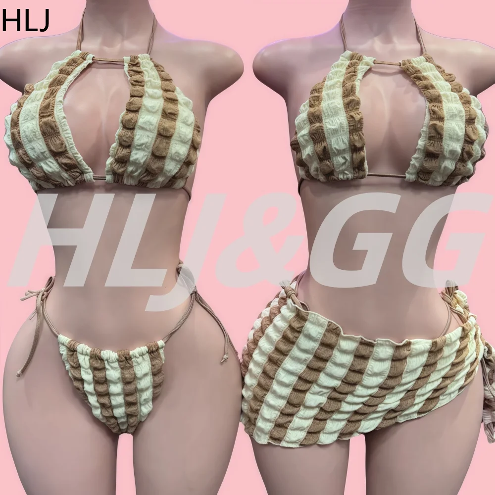 HLJ Summer New Sexy Striped Patchwork Swimsuit Woman Pleated Bubble Cloth Lace Up Three Piece Bikini Female Cover Up Swimwear
HLJ Summer New Sexy Striped Patchwork Swimsuit Woman Pleated Bubble Cloth Lace Up Three Piece Bikini Female Cover Up Swimwear