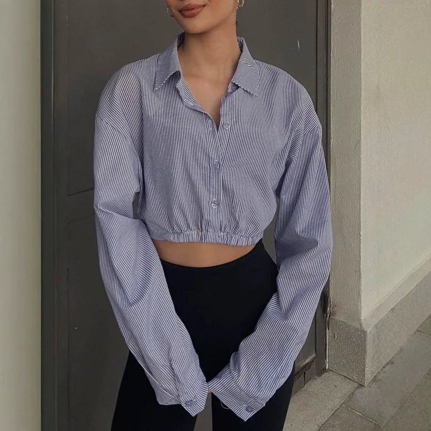 Autumn 2026 New Design Sense Long Sleeve Striped Shirt Short Top Women
Autumn 2026 New Design Sense Long Sleeve Striped Shirt Short Top Women