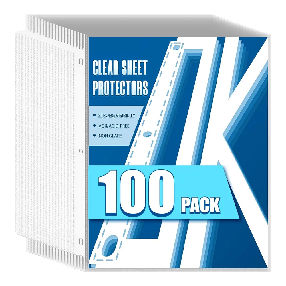 100-Pack 8.5 x 11 Inch Sheet Protectors, Compatible with 3-Ring Binders, Top-Loading Design, Waterproof and Clear.
100-Pack 8.5 x 11 Inch Sheet Protectors, Compatible with 3-Ring Binders, Top-Loading Design, Waterproof and Clear.