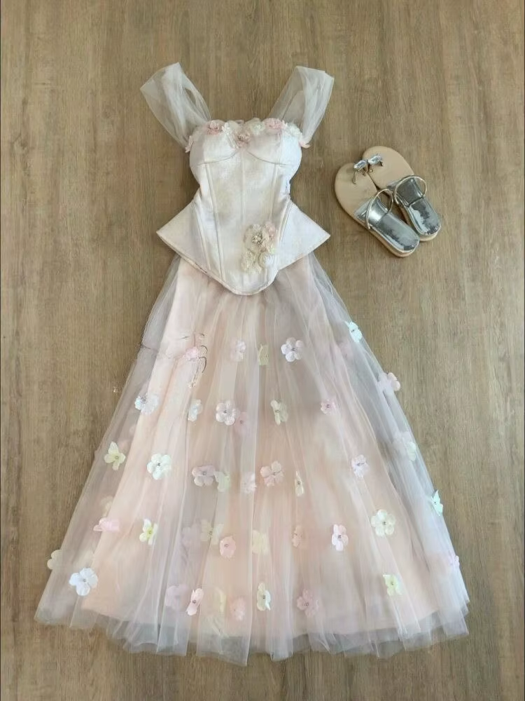 Summer France Sweet Holiday Style Slim Long Dress 2-piece Set Women Cottagecore Stereoscopic Flower Grenadine Sling Outfits
Summer France Sweet Holiday Style Slim Long Dress 2-piece Set Women Cottagecore Stereoscopic Flower Grenadine Sling Outfits