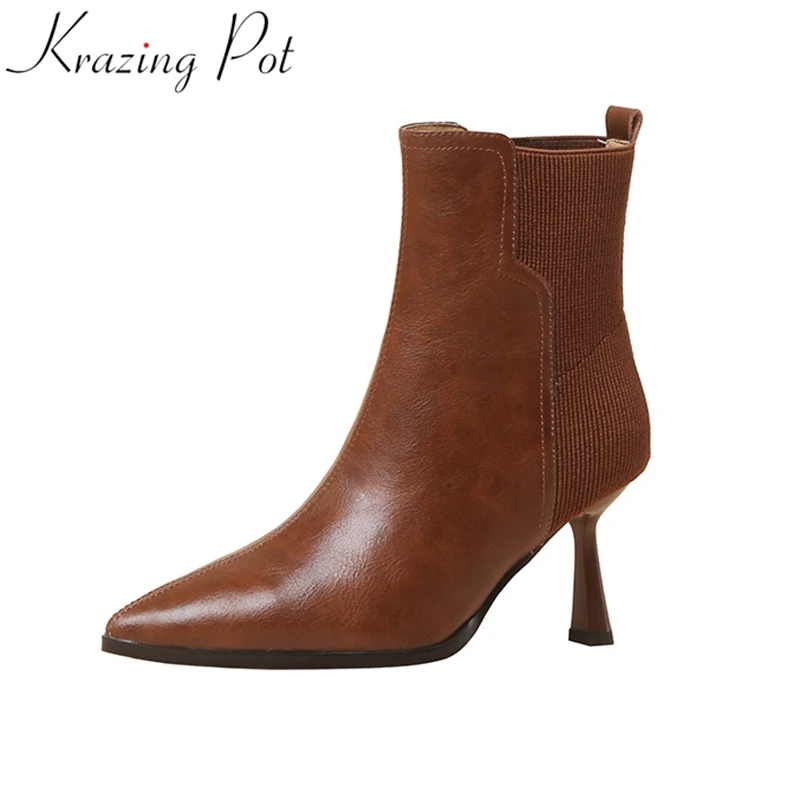 Krazing Pot Fashion Pointed Toe High Heel Slip On Stretch Boots Warm Size 40 Office Lady Winter Shoes Concise Solid Ankle Boots
Krazing Pot Fashion Pointed Toe High Heel Slip On Stretch Boots Warm Size 40 Office Lady Winter Shoes Concise Solid Ankle Boots