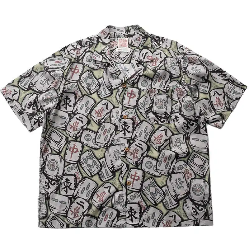 Lyocell Fabric Cartoon Mahjong Print Off Shoulder Loose Casual Cuban Collar Short Sleeved Shirt for Men and Women
Lyocell Fabric Cartoon Mahjong Print Off Shoulder Loose Casual Cuban Collar Short Sleeved Shirt for Men and Women
