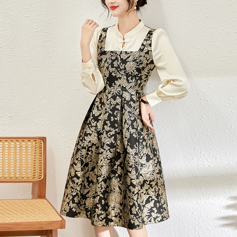 Chinese Style Women's Vintage Dress 2024 Spring Elegant Fashion Dresses For Women Long Sleeve Floral Print Jacquard Long Dress
Chinese Style Women's Vintage Dress 2024 Spring Elegant Fashion Dresses For Women Long Sleeve Floral Print Jacquard Long Dress