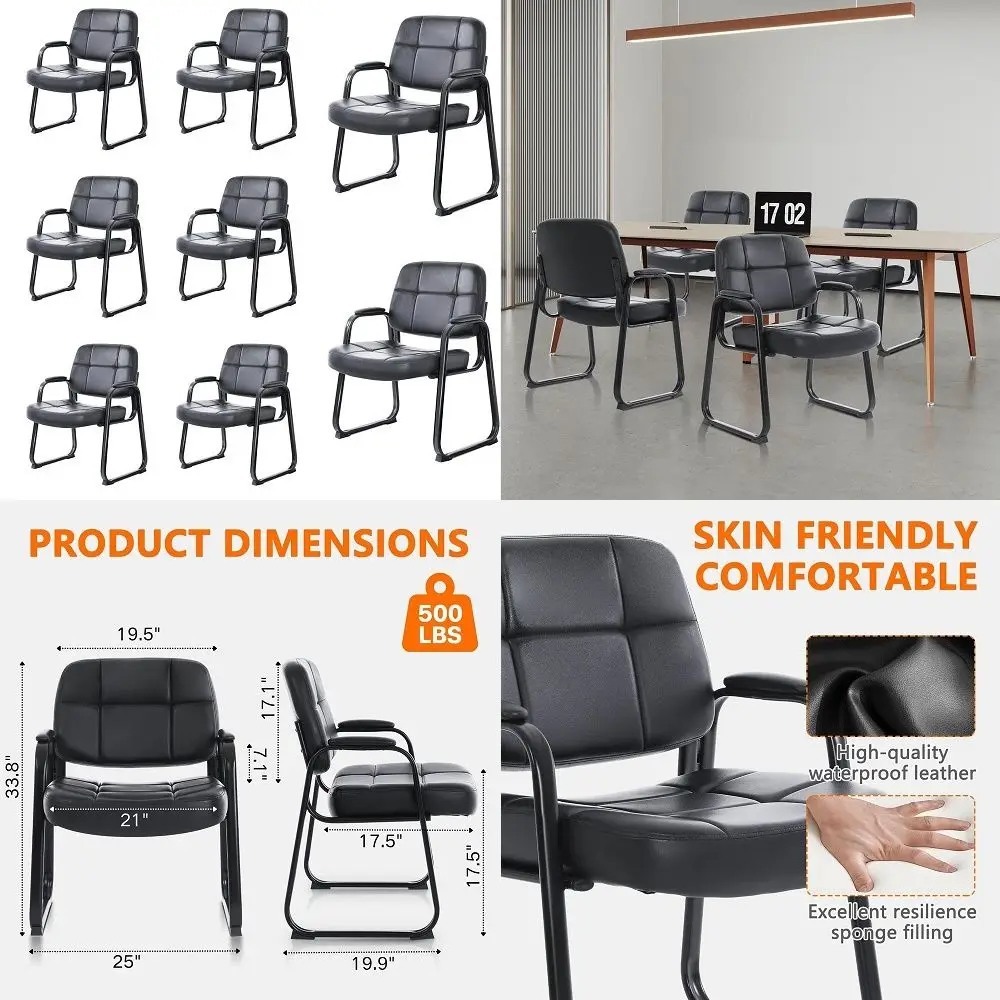 Office Guest Chair Leather Reception Chair with Bonded Padded Arm Rest and Sled Base Desk Chair No Wheels for Reception Confere
Office Guest Chair Leather Reception Chair with Bonded Padded Arm Rest and Sled Base Desk Chair No Wheels for Reception Confere