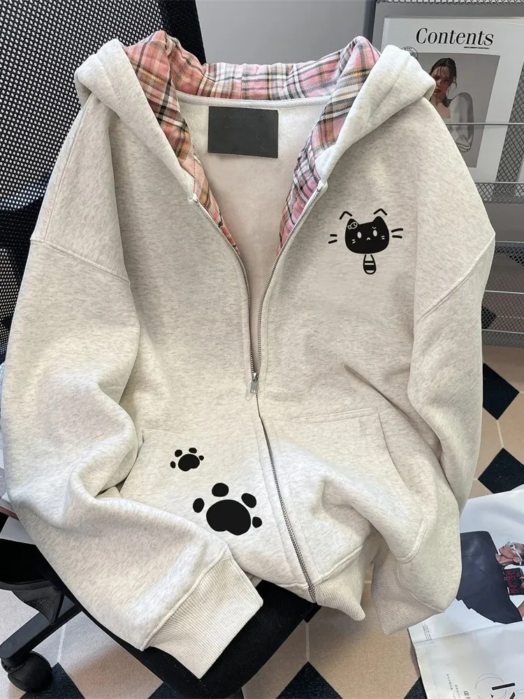 Korean Style Print Hooded Zipper Sweatshirt Cardigan Women's Loose Fit Autumn Winter New Arrival Student Unique Outerwear
Korean Style Print Hooded Zipper Sweatshirt Cardigan Women's Loose Fit Autumn Winter New Arrival Student Unique Outerwear