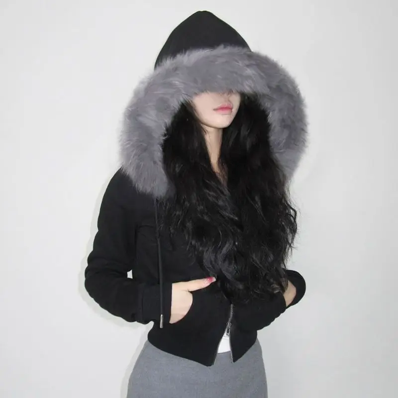 Winter New Women's Fur Collar Patchwork Hat Zipper Hoodie Solid Color Casual Coat Sweatshirts Outerwear Top ropa de mujer
Winter New Women's Fur Collar Patchwork Hat Zipper Hoodie Solid Color Casual Coat Sweatshirts Outerwear Top ropa de mujer