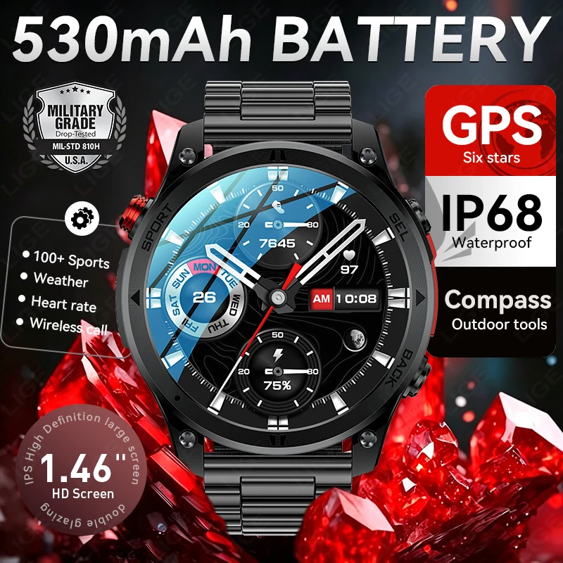 LIGE 2026 New Military GPS SmartWatch Built in GPS Compass Altimeter Barometer IP68 Waterproof 530mAh Sport BT Call Bracelet Men
LIGE 2026 New Military GPS SmartWatch Built in GPS Compass Altimeter Barometer IP68 Waterproof 530mAh Sport BT Call Bracelet Men