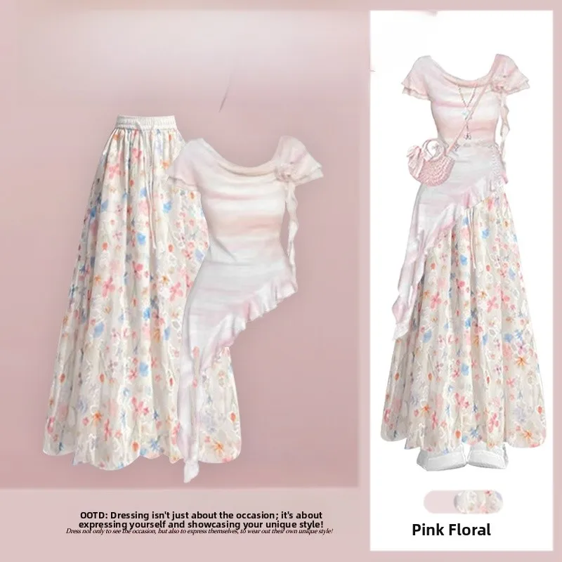 Summer Design Slimming Waist Cinched Dress Casual Floral Lace Trim Two Piece Set High Waist Long Skirt Short Sleeve Shirt
Summer Design Slimming Waist Cinched Dress Casual Floral Lace Trim Two Piece Set High Waist Long Skirt Short Sleeve Shirt