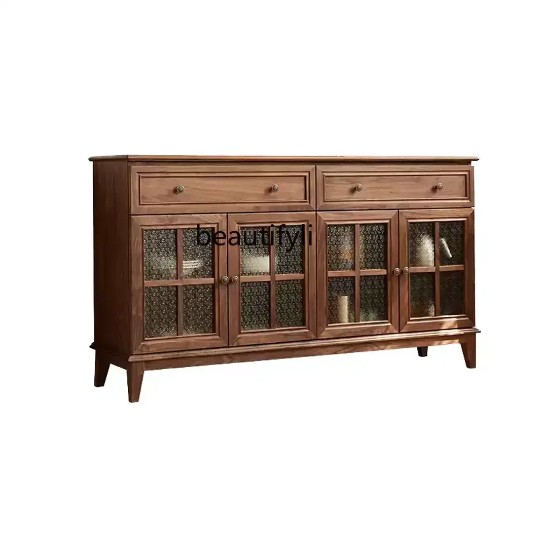 Asmt52 American all-solid wood retro glass door dining side cabinet, antique black walnut chest cabinet, living room storage loc 
Asmt52 American all-solid wood retro glass door dining side cabinet, antique black walnut chest cabinet, living room storage loc