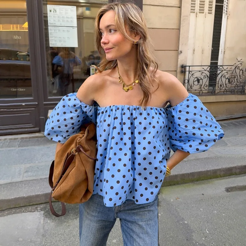Talenza Fashion Chiffon Shirt Women's Summer Sexy Off-Shoulder Puff Sleeve Polka Dot Print Tops Vintage Casual Female T-Shirts
Talenza Fashion Chiffon Shirt Women's Summer Sexy Off-Shoulder Puff Sleeve Polka Dot Print Tops Vintage Casual Female T-Shirts