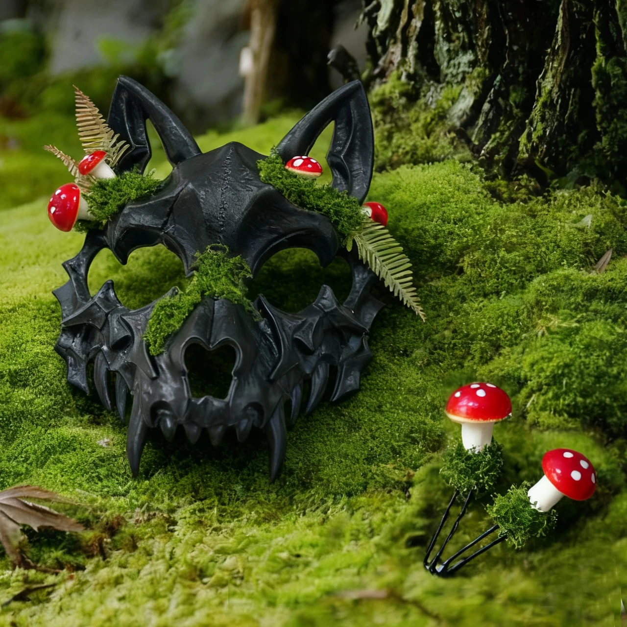 Маска с волчьим черепом с мохом, красным грибом и папой + набор заколок для волос в виде гриба, черный косплей на все лицо, маска на Хэллоуин 
Маска с волчьим черепом с мохом, красным грибом и папой + набор заколок для волос в виде гриба, черный косплей на все лицо, маска на Хэллоуин