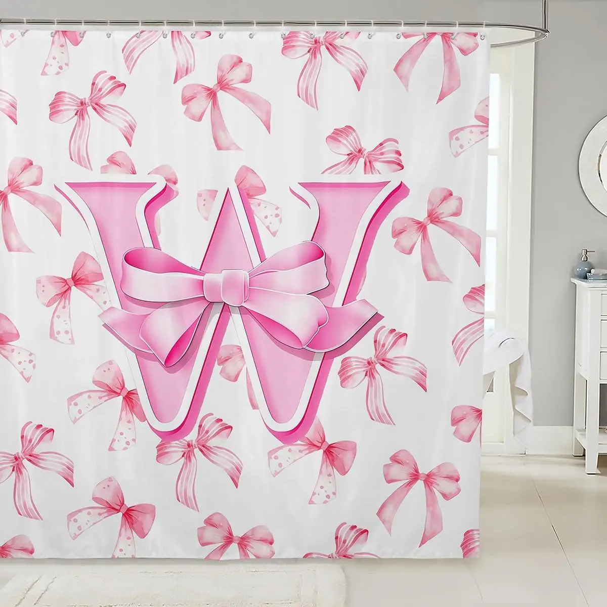 Розовая занавеска для душа с бантом и буквой W, милая монограмма, аксессуары для декора ванной комнаты для девочек, современный модный дизайн
Розовая занавеска для душа с бантом и буквой W, милая монограмма, аксессуары для декора ванной комнаты для девочек, современный модный дизайн