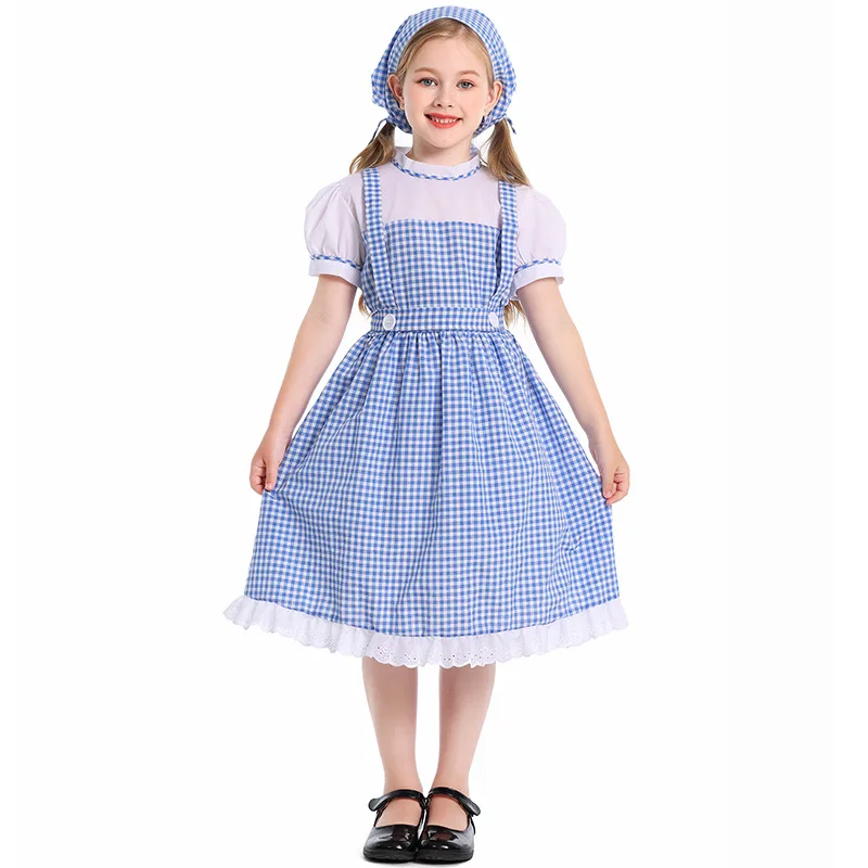 European Countryside Dress for Girls, - Blue Checkered Farm Costume with Bonnet for Theater Play & Halloween, XS-XL
European Countryside Dress for Girls, - Blue Checkered Farm Costume with Bonnet for Theater Play & Halloween, XS-XL
