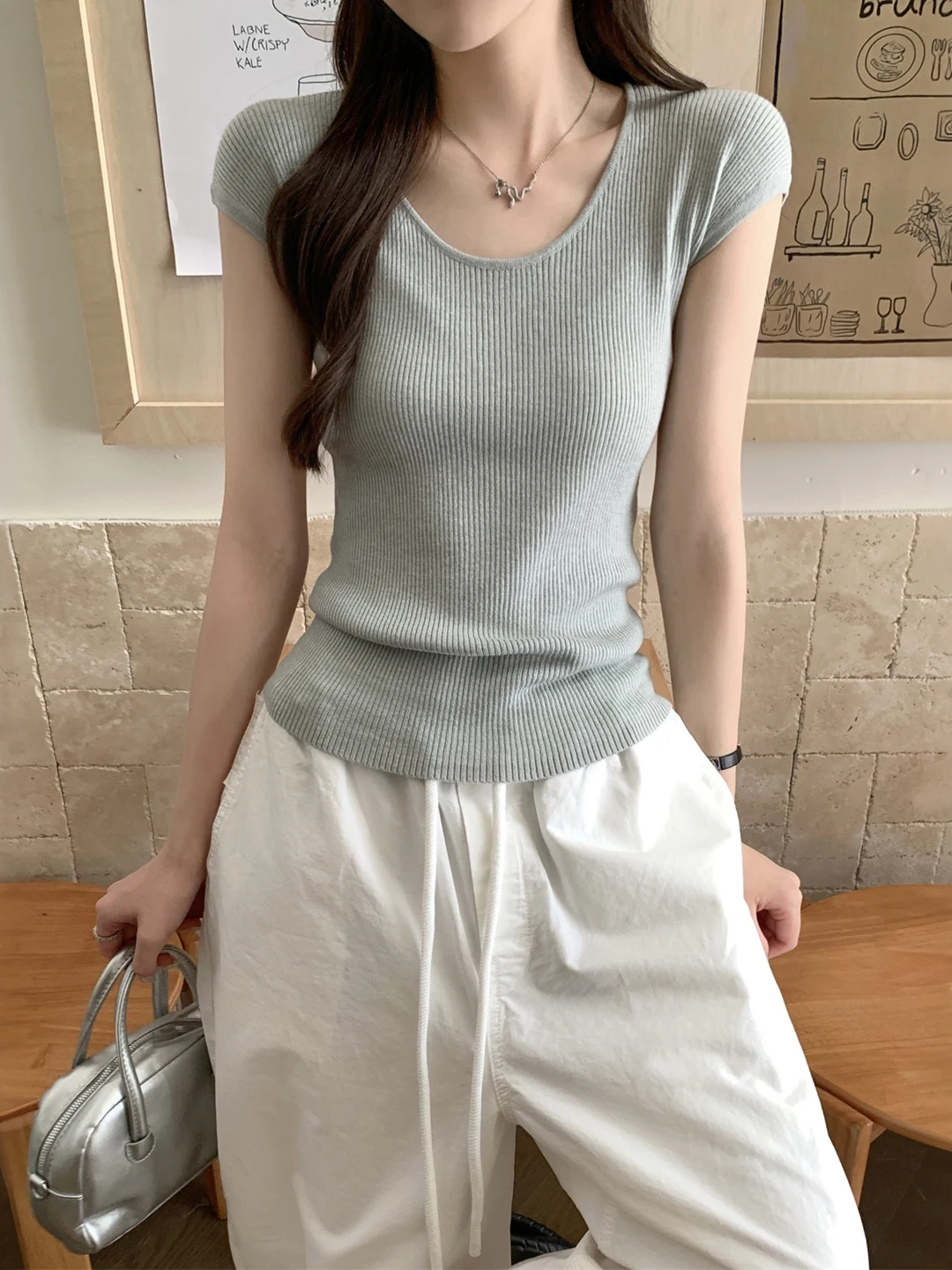 Elegant Color Knitted Top Women's Summer Thin Short Sleeve Slimming Versatile Korean Style Breathable Comfortable
Elegant Color Knitted Top Women's Summer Thin Short Sleeve Slimming Versatile Korean Style Breathable Comfortable