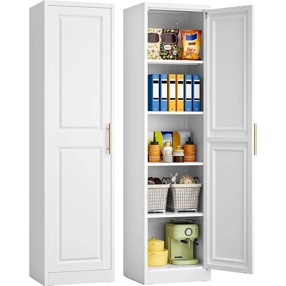 71 High Slim Storage Cabinet with 1 Door & 5 Shelves - White Metal for Kitchen, Pantry, Laundry, and Bathroom Use
71 High Slim Storage Cabinet with 1 Door & 5 Shelves - White Metal for Kitchen, Pantry, Laundry, and Bathroom Use