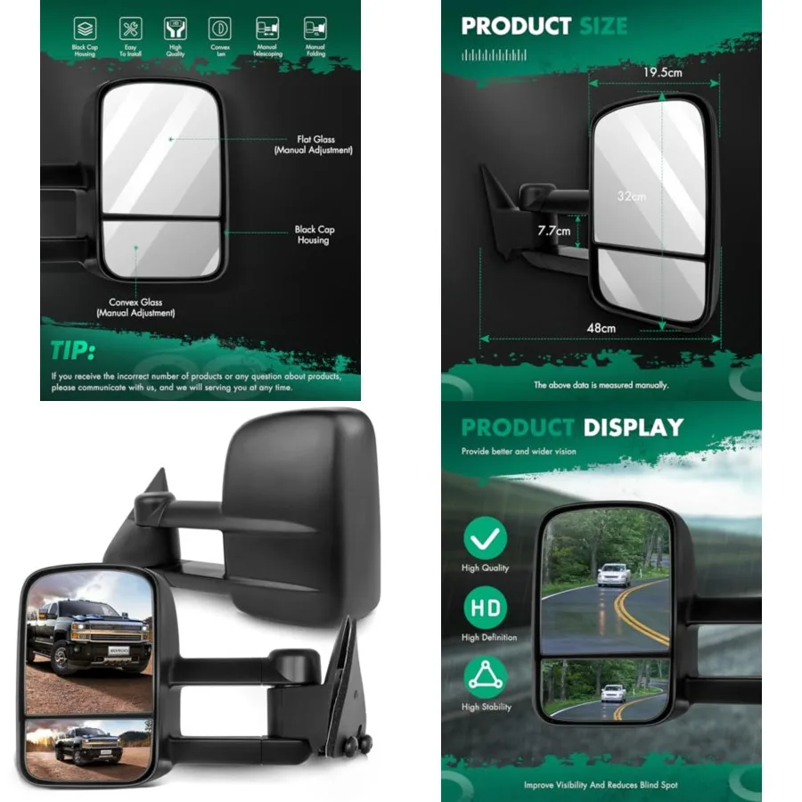 Towing Mirrors fit for Chevy for GMC Exterior Accessories Mirrors fit for C1500 C2500 C3500 K1500 K2500 K3500 1988-1998 with Convex Glass Manual Controlling and Telescoping Features
Towing Mirrors fit for Chevy for GMC Exterior Accessories Mirrors fit for C1500 C2500 C3500 K1500 K2500 K3500 1988-1998 with Convex Glass Manual Controlling and Telescoping Features