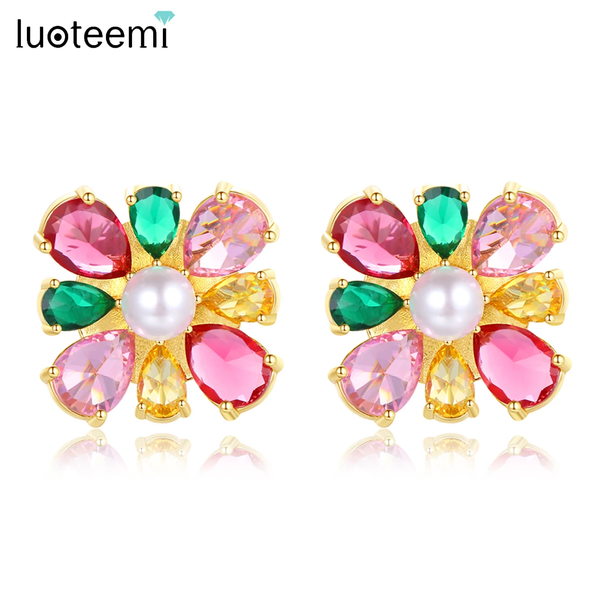 LUOTEEMI Big Multi-color Cubic Zirconia Stud Earrings for Women Pink Red Green CZ Flower Shape Cute Girl Party Jewelry Christmas
LUOTEEMI Big Multi-color Cubic Zirconia Stud Earrings for Women Pink Red Green CZ Flower Shape Cute Girl Party Jewelry Christmas