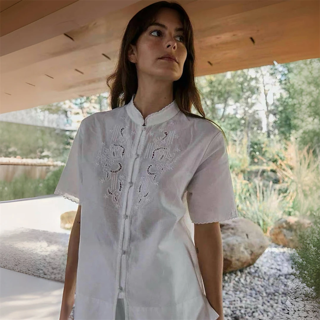 Classical Art Paris Seza Shirt Lace Collar Embroidered Short Sleeve Women's Loose Fit Cotton French Style Shirt Pure Color
Classical Art Paris Seza Shirt Lace Collar Embroidered Short Sleeve Women's Loose Fit Cotton French Style Shirt Pure Color