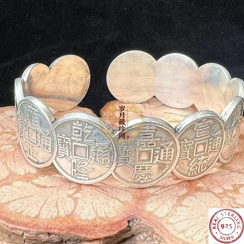S925 Sterling Silver Five Emperors Coin Open Cuff Bangle for Men Women, Domineering Vintage Retro Design, Lucky Wealth Jewelry
S925 Sterling Silver Five Emperors Coin Open Cuff Bangle for Men Women, Domineering Vintage Retro Design, Lucky Wealth Jewelry