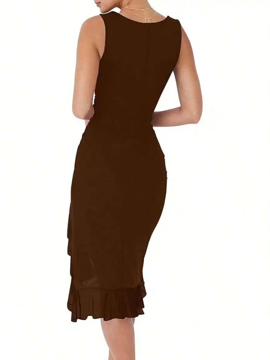 Womens Ruched Bodycon Midi Dress Square Neck Sleeveless Ruffle Hem Party Club Dress
Womens Ruched Bodycon Midi Dress Square Neck Sleeveless Ruffle Hem Party Club Dress