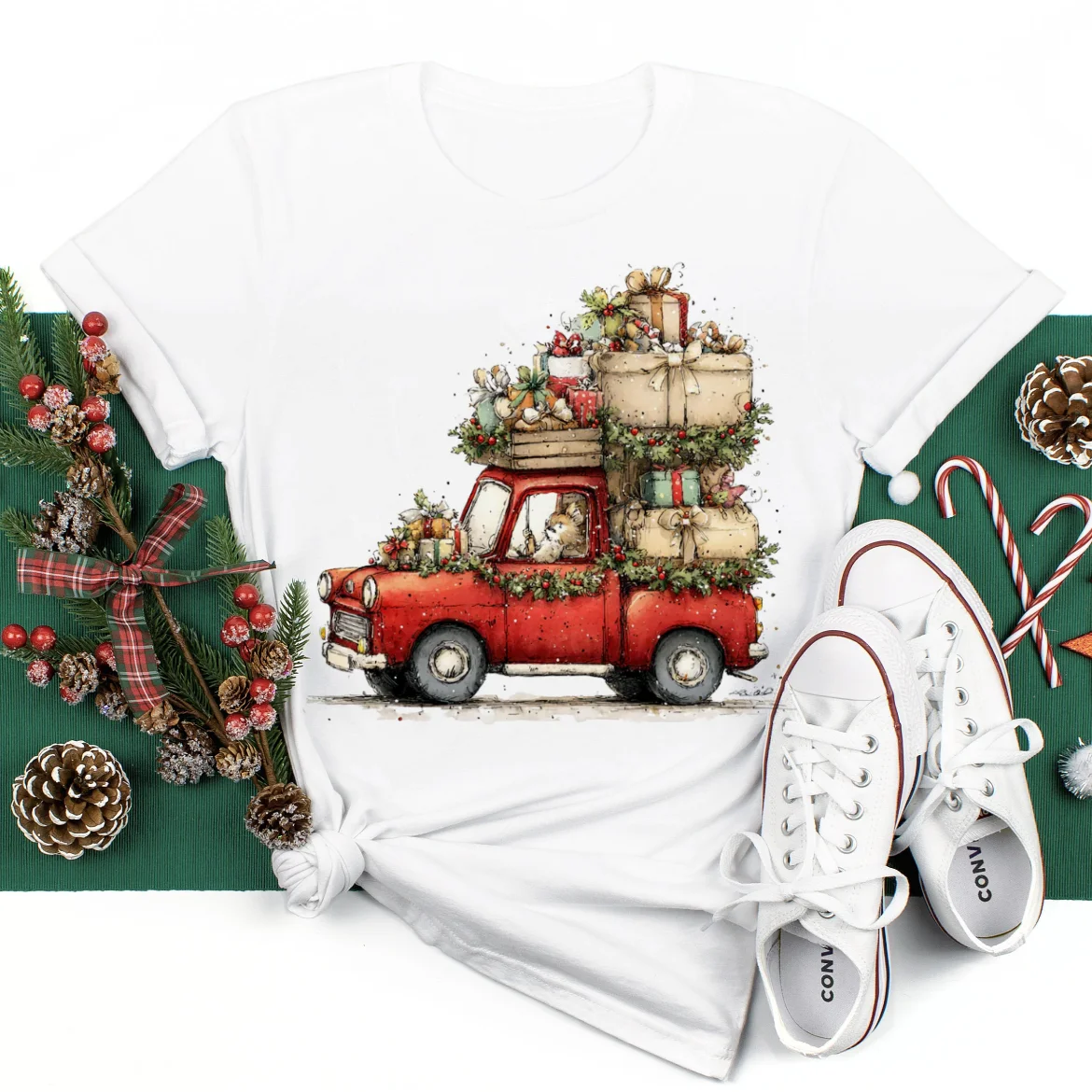 Красное грузовик, рождественский подарок, женская белая футболка с милым узором, повседневный топ с принтом, базовая женская новогодняя футболка с круглым вырезом
Красное грузовик, рождественский подарок, женская белая футболка с милым узором, повседневный топ с принтом, базовая женская новогодняя футболка с круглым вырезом