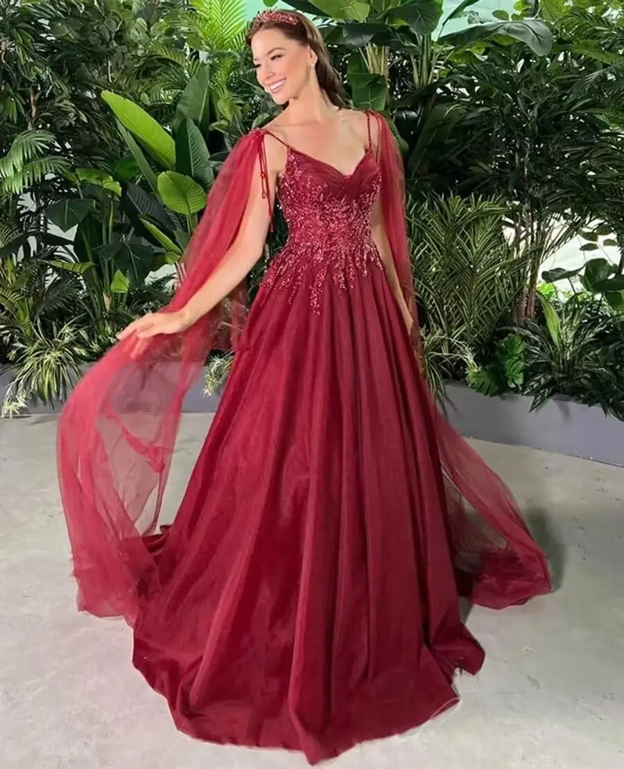 Lace Appliques Long Prom Dresses with Cape Beaded Tulle Puffy Sleeve Evening Formal Ball Gowns
Lace Appliques Long Prom Dresses with Cape Beaded Tulle Puffy Sleeve Evening Formal Ball Gowns