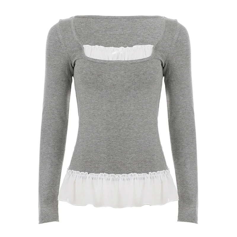 HX6F Womens Long Sleeve T-Shirt with Fake Two Piece Ruffle Patchwork Fit Top
HX6F Womens Long Sleeve T-Shirt with Fake Two Piece Ruffle Patchwork Fit Top