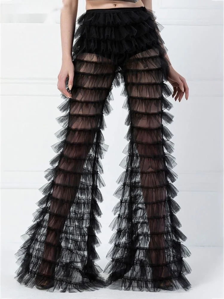 Fashion Women's Flared Pants Mesh Spliced Elastic Waist Translucent Solid Color Floor-length Female Pant 2023 New O311
Fashion Women's Flared Pants Mesh Spliced Elastic Waist Translucent Solid Color Floor-length Female Pant 2023 New O311