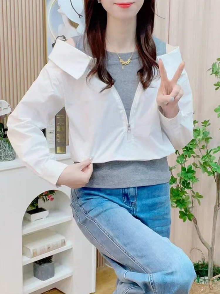 Spring New Style Light Maturity Atmosphere Shoulder Bared Splice Shirt Women's Simple Match Design Sense Top Korean Version L...
Spring New Style Light Maturity Atmosphere Shoulder Bared Splice Shirt Women's Simple Match Design Sense Top Korean Version L...