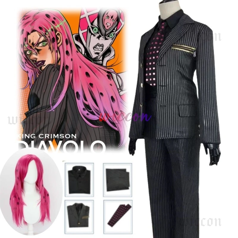 Anime Golden Wind Diavolo Cosplay Costume Wig Black Stripe Suit Coat Adult Man Woman Carnival Uniform
Anime Golden Wind Diavolo Cosplay Costume Wig Black Stripe Suit Coat Adult Man Woman Carnival Uniform