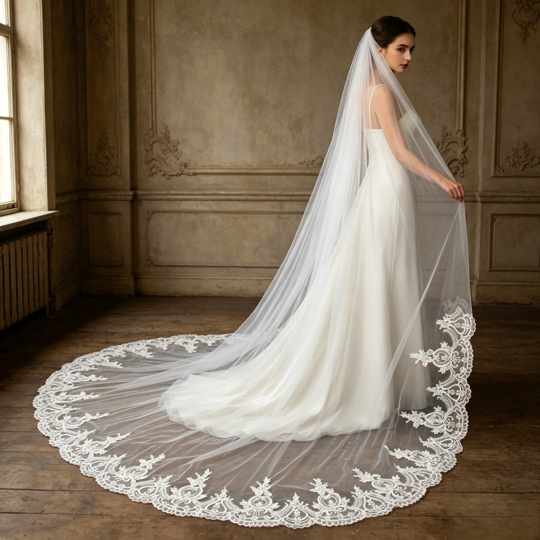 Luxurious Cathedral Bridal Vei Elegant Lace Appliques Trai Wedding Veil Whit Comb White Ivory French Bridal Accessories G73
Luxurious Cathedral Bridal Vei Elegant Lace Appliques Trai Wedding Veil Whit Comb White Ivory French Bridal Accessories G73